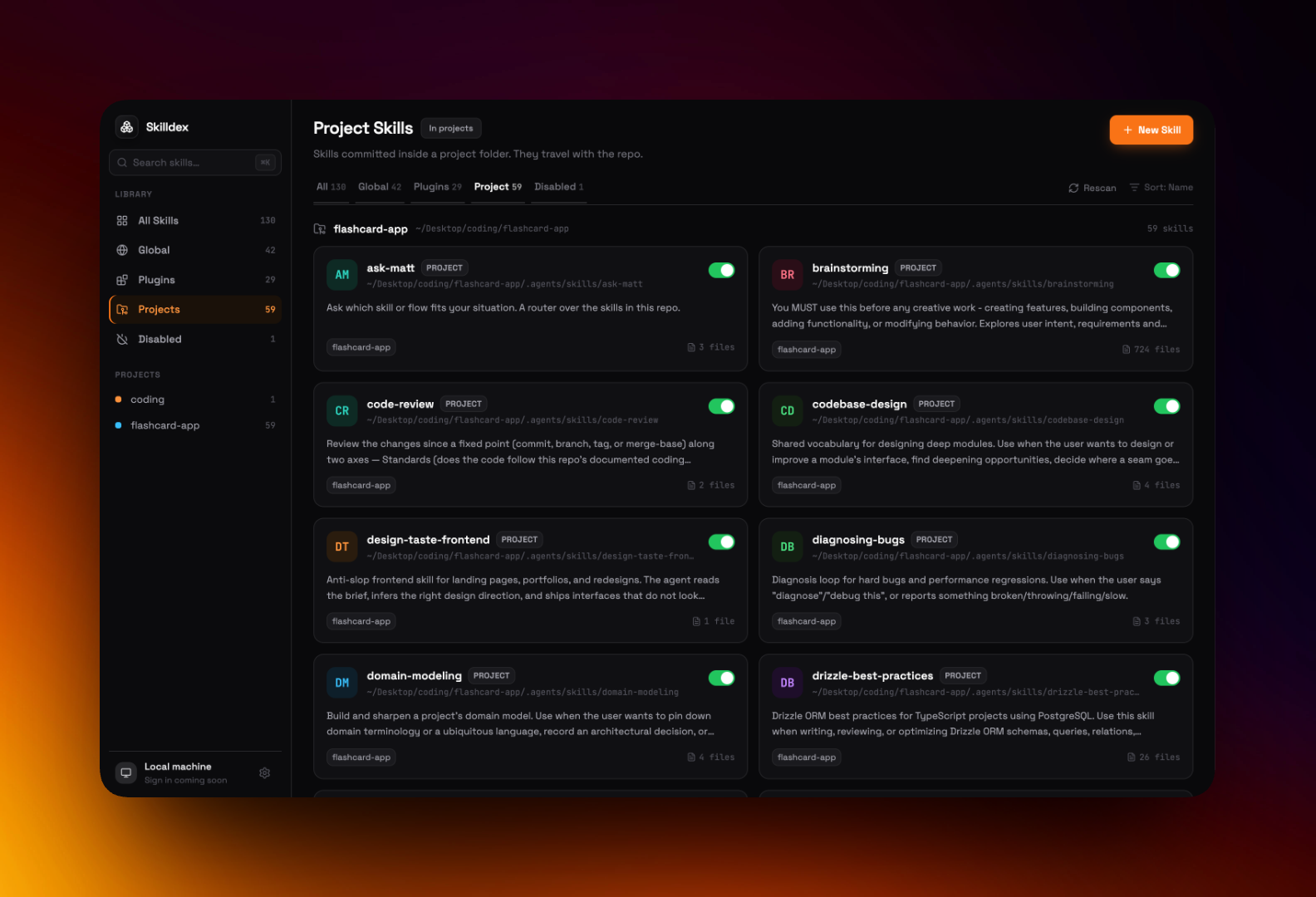 Skilldex dashboard